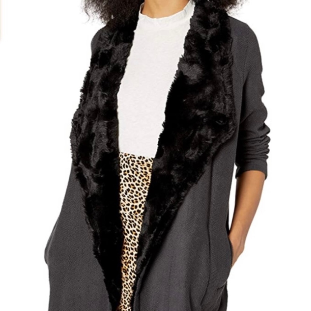 Jack By BB Dakota Sweater Jacket Grey Faux Fur Size S